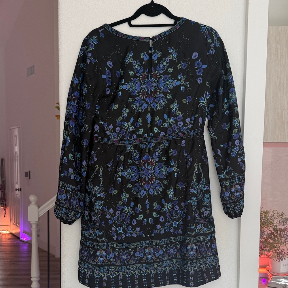 Free People Black and Blue Embroidered and sequined Boho Dress - Picture 6 of 6